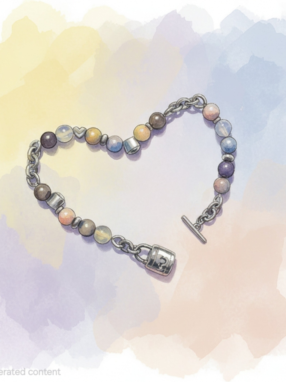 Coach Silver-Tone Multi-Bead Padlock Clasp Charm Bracelet - Small/Medium